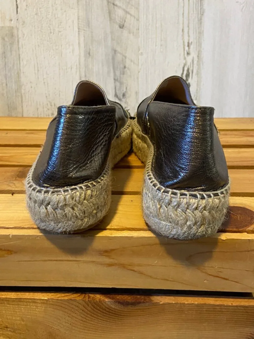 Pure Navy Women's Size 9 Slip On Metallic Leather Espadrille Flats
